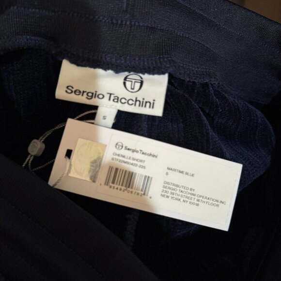 Sergio Tacchini Chenille Velour Shorts Mens S Textured Maritime Blue Sportswear - Picture 7 of 9